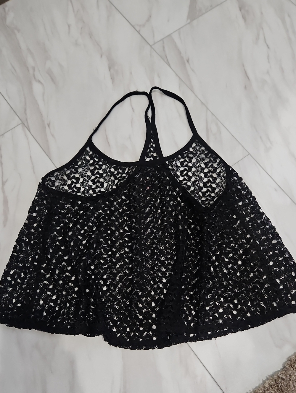 Black Crochet Halter Tank Top Swim Suit Cover Up